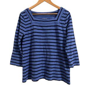 Talbots Top Women's Size Large Striped Slub Tee 3/4 Sleeve T-shirt